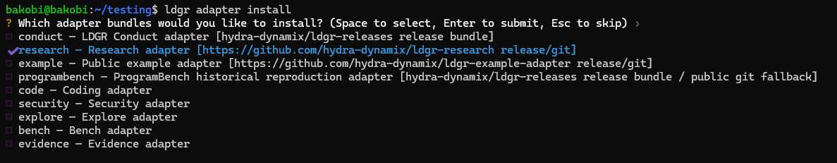 Terminal adapter installer showing the available adapter bundle selection.